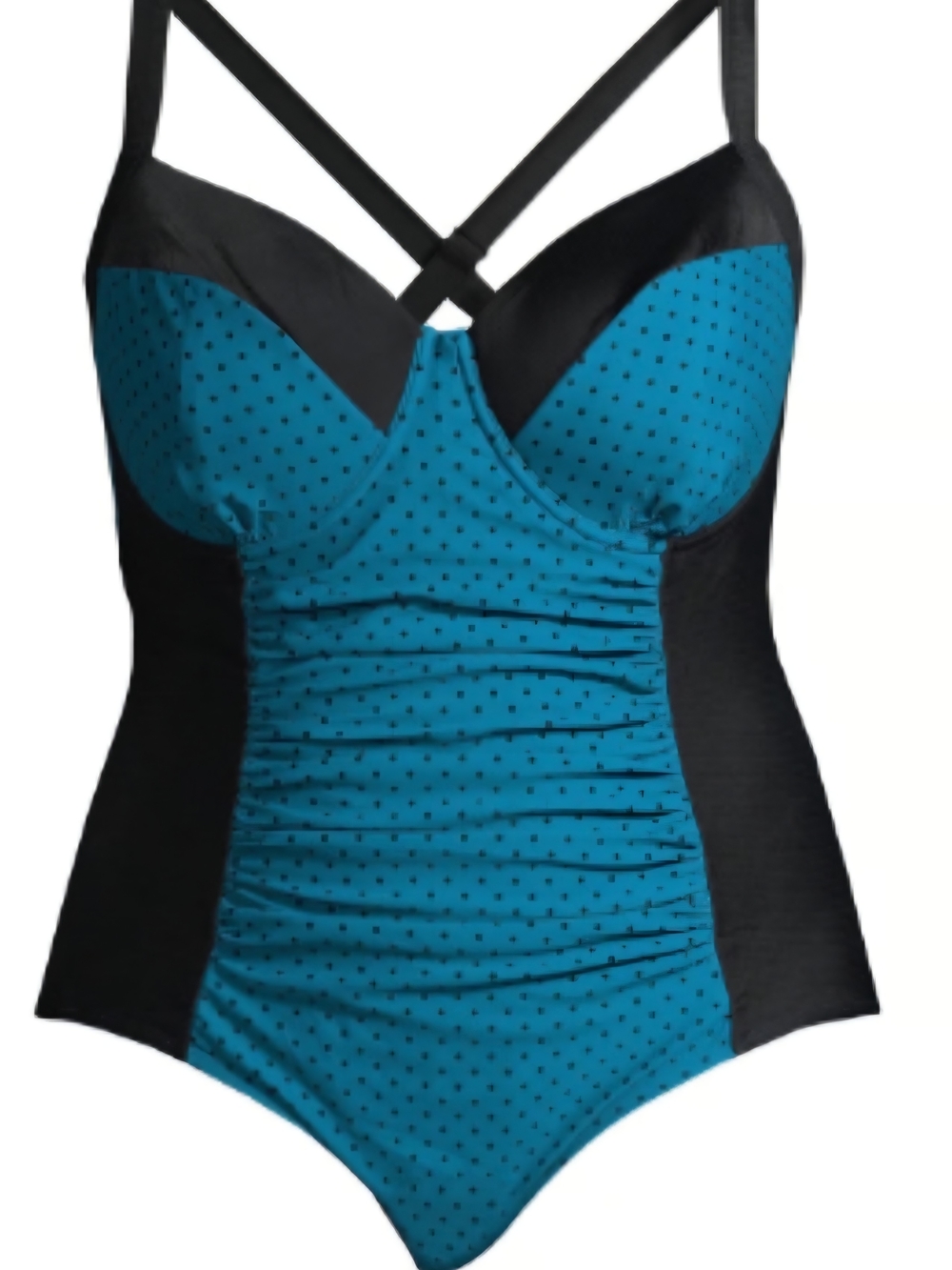 Women’s Blue & Black Polka Dot One-Piece Swimsuit Full Tummy Control & Slimming